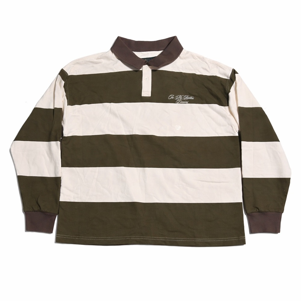 PacSun Olive and White Striped Rugby Shirt
